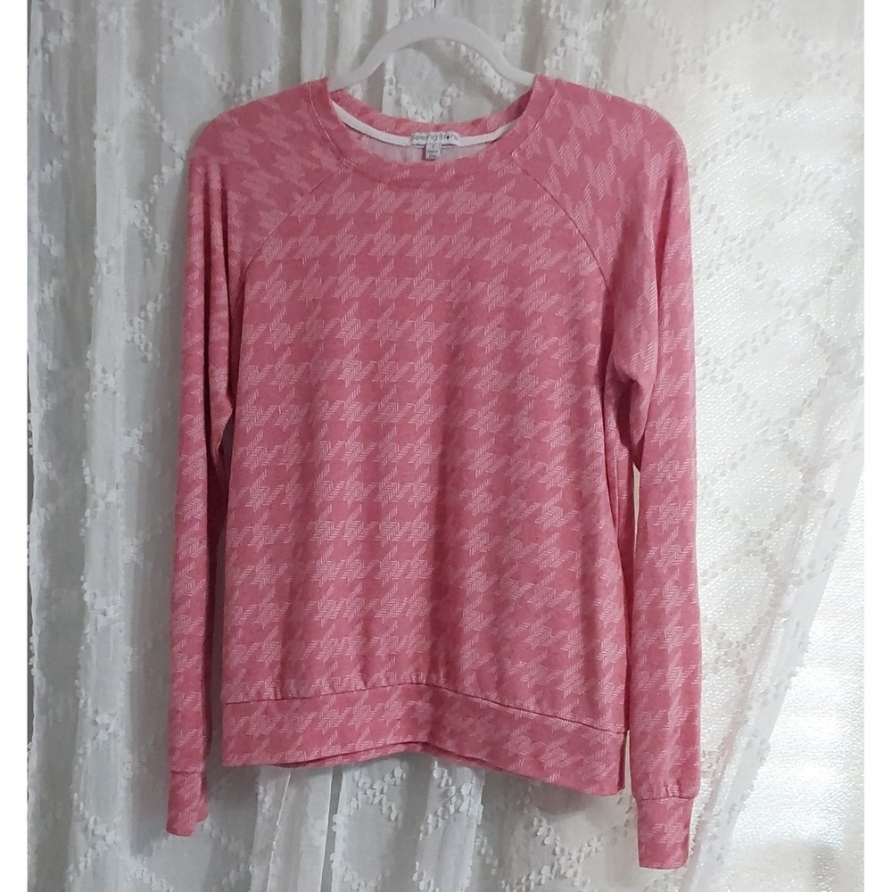 Seeing Stars Womens Pink Herringbone Pajama Set Sweatshirt and Shorts Size S